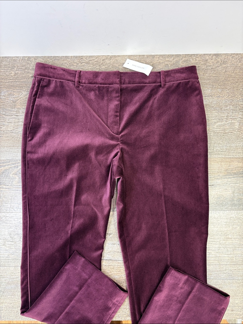 Ann Taylor Devin Fit Velvet Ankle Pants Burgundy Size 14 NWT